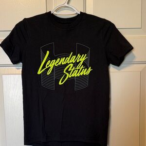 Kids medium loose Under Armour Black Tee with Neon Yellow Print